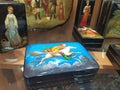 Fedoskino papier mache lacquer box, traditional Russian souvenir