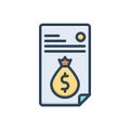 Color illustration icon for Fee, payment and emolument