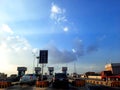 The fee station gates of Rod El Farag axis bridge which is a cable-stayed bridge over the Nile river crossing Cairo