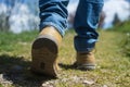 fee tof man walking in the mountain Royalty Free Stock Photo