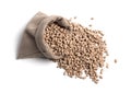 Feed for livestock. A bag. Large granules crumbled.