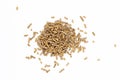 Feed for livestock. Pig feed pellets,feed for hamster, rabbits or mouse on a white background