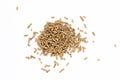Feed for livestock. Pig feed pellets,feed  for hamster, rabbits or mouse on a white background Royalty Free Stock Photo