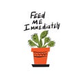 Feed me immediately. Funny hand lettering inscription and illustration of carnivorous plant . Vector design Royalty Free Stock Photo
