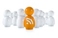 Feed readers follow an orange human with rss logo