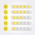 Feedback concept. Five stars rating and emoji scale for web and mobile app. Feedback consumer or customer review evaluation, satis