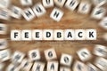 Feedback contact customer service opinion survey review dice bus Royalty Free Stock Photo