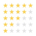 Feedback, customer satisfaction and review concept. Five star rating. Golden and grey stars, rating scale for survey, mark quality