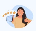 Feedback, customers review, positive user experience concept. 5 stars rating of mobile app, online