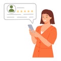 Feedback, customers review, positive user experience concept. 5 stars rating of mobile app, online
