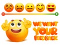 Feedback emoji concept. Rank of satisfaction rating. User experience. Review of consumer. Grade with emoji signs