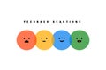 Feedback emoji reactions. Round colorful emotions, cartoon emoticons happy sad laughing smiley faces. Vector