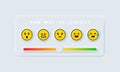 Feedback emoji slider. Reviews or rating scale with emoji representing different emotions. Level of satisfaction rating. Vector