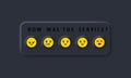Feedback emoji slider. Reviews or rating scale with emoji representing different emotions. User interface elements for mobile app