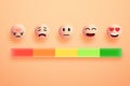 Feedback emotion scale. Rating satisfaction in form of various emoticons. Customers service quality review by rating level.