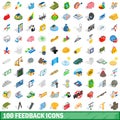 100 feedback icons set, isometric 3d style