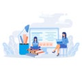 Feedback illustration set. Characters filling survey form, giving positive feedback and filing checklist on smartphone and