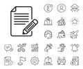 Feedback line icon. Page with pencil sign. Salaryman, gender equality and alert bell. Vector