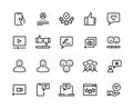 Feedback line icons. Customer review and questionnaire list outline pictograms. Vector user experience and opinion test