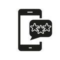Feedback On Mobile Phone Silhouette Icon. Customer Satisfaction Solid Sign. Stars On Smartphone With Speech Bubble Royalty Free Stock Photo