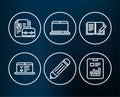 Feedback, Notebook and Web lectures icons. Pencil, Vacancy and Report document signs.