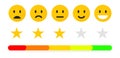 Feedback or quality control. Rating mood with smiles, emoji or smile face. User review of service. Vector icons positive