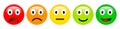 Feedback rating scale of red, orange, yellow and green emoticons, 3d Smiley icons in different colours. Royalty Free Stock Photo