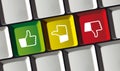 Feedback satisfaction thumb up down buttons on Laptop Keyboard - Concept Review Royalty Free Stock Photo