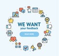 Feedback Signs Round Design Template Thin Line Icon Concept. Vector Royalty Free Stock Photo