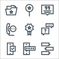 feedback and testimonials line icons. linear set. quality vector line set such as chats, smartphone, smartphone, help, medal,