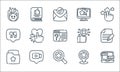 Feedback and testimonials line icons. linear set. quality vector line set such as comment, searching, folder, location, video chat