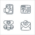 Feedback and testimonials line icons. linear set. quality vector line set such as mail, question