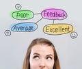 Feedback theme with young woman Royalty Free Stock Photo