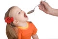 Feeding of baby girl pear. Royalty Free Stock Photo