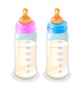 Feeding bottle. Illustrations on a white background. Blue bottle. Pink bottle.