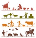 Pictogram icons presenting feeding of domestic animals on the fa