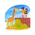 Feeding giraffe isolated cartoon vector illustration.