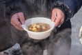 Feeding homeless people on the street Royalty Free Stock Photo