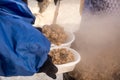 Feeding homeless people on the street Royalty Free Stock Photo