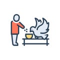 Color illustration icon for Feeding, bird and fly