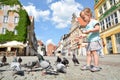 Feeding pigeons