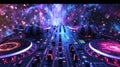 Feel the energy of the universe pulsing through the intergalactic DJs set as they spin their galactic tunes on Royalty Free Stock Photo