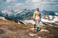 Feel freedom concept in mountains, woman traveling in a unicorn Royalty Free Stock Photo