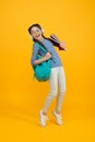 Feel the impact. Regular school day. Stylish schoolgirl. Girl carry backpack. Schoolgirl daily life. Inspired and