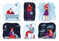 Feel loneliness. Feeling lonely, sad depressive person and social isolation vector illustration set