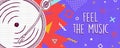 Feel the music retro colorful banner concept