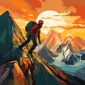 Daring Adventurer Scaling Towering Peak in Futuristic Climbing Gear