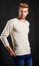 Feeling casual and comfortable. Fashion concept. Discover latest styles of long sleeve shirt. Menswear fashionable Royalty Free Stock Photo