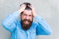 Feeling depressed. negative emotions. feel bad. bearded man. Mature hipster with beard. male facial care. male barber Royalty Free Stock Photo