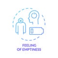 Feeling of emptiness blue concept icon. Upset and lonely. Low energy. Exhausted person. Sorrow and frustration. Burnout